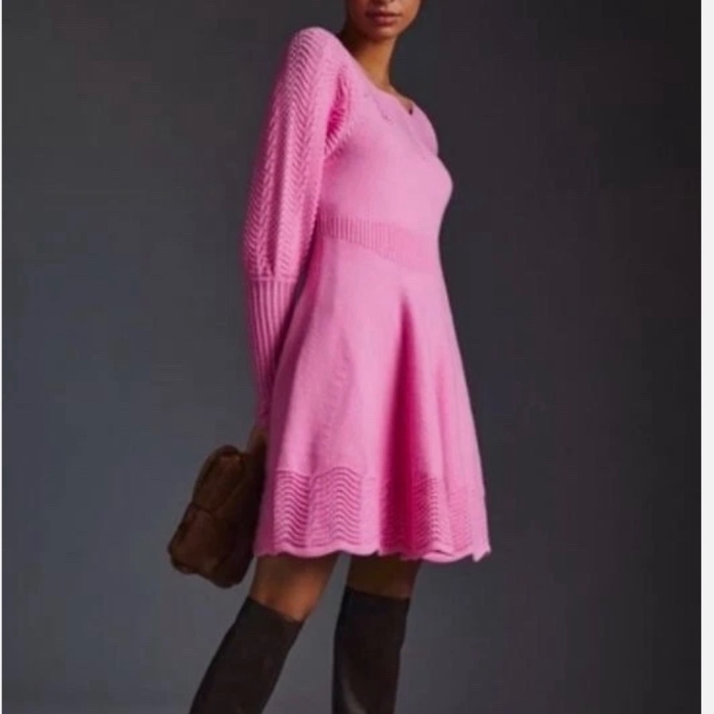 Anthropologie Pointelle Elegant Pink Knit Sweater Dress
